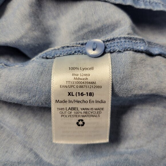 Time and Tru Extra Large Lyocell Denim Blue Longsleeve Keyhole Blouse - Picture 8 of 11